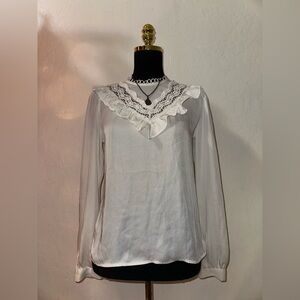 Express White Ruffle Lace Blouse